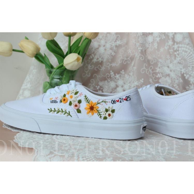 Custom Vans Embroidered Shoes Vans Bridal Sneakers Embroidered Wedding