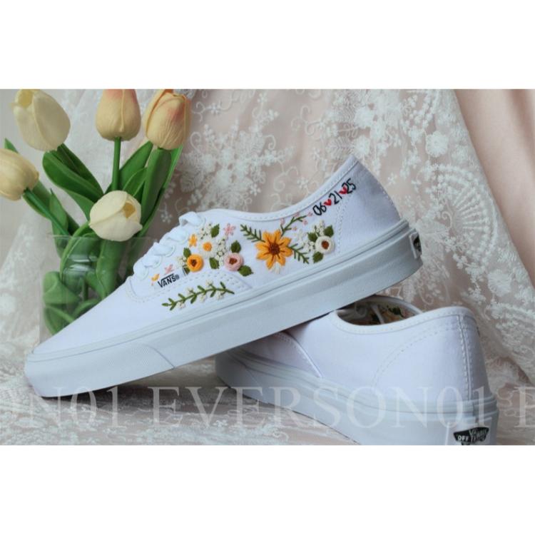 Custom Vans Embroidered Shoes Vans Bridal Sneakers Embroidered Wedding