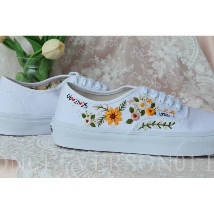 Custom Vans Embroidered Shoes Vans Bridal Sneakers Embroidered Wedding