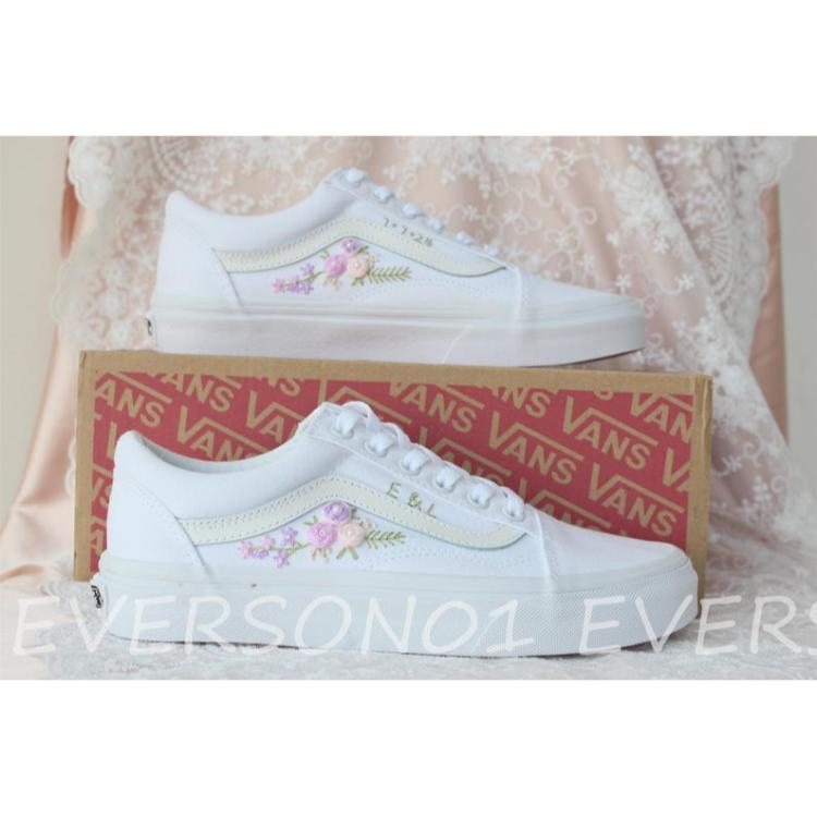 Custom Vans Embroidered Shoes Vans Bridal Sneakers Embroidered Wedding