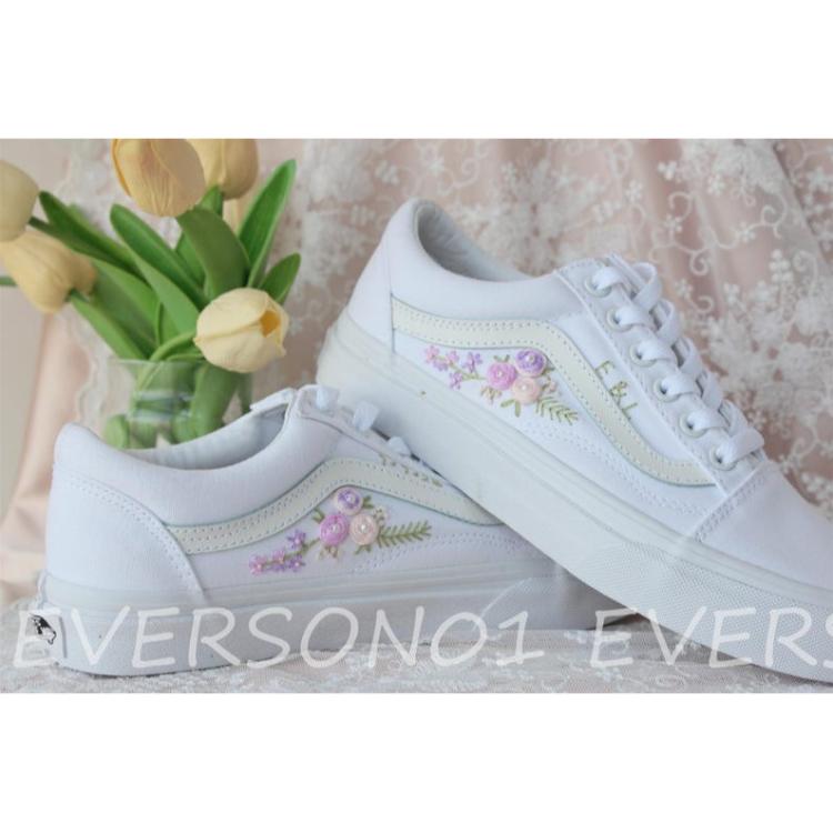 Custom Vans Embroidered Shoes Vans Bridal Sneakers Embroidered Wedding