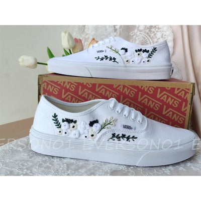 Custom Vans Embroidered Shoes Vans Bridal Sneakers Embroidered Wedding