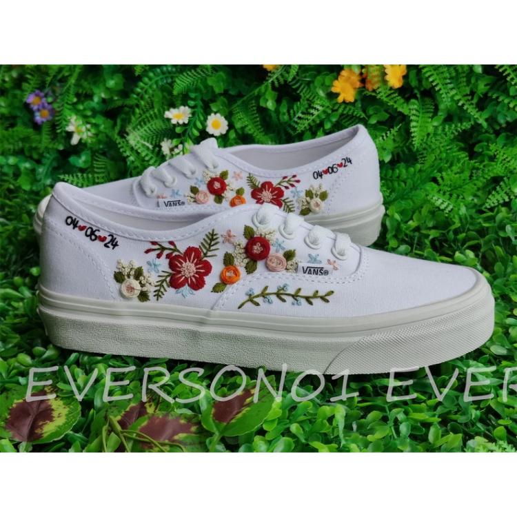 Custom Vans Embroidered Shoes Vans Bridal Sneakers Embroidered Wedding