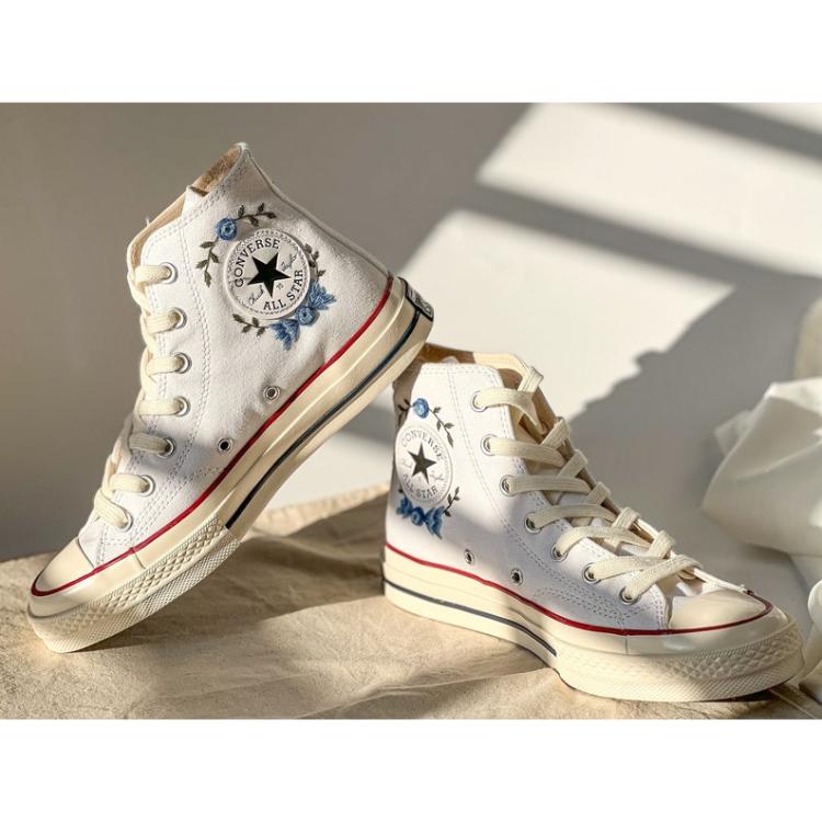 Mushroom And Flower Converse Custom, Custom Embroidery Shoes