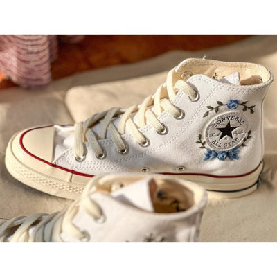 Mushroom And Flower Converse Custom, Custom Embroidery Shoes