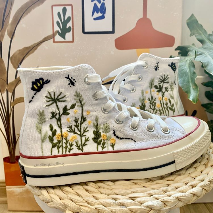 Embroidered Butterfly and Flowers ,Canvas Shoes Personalized Gifts