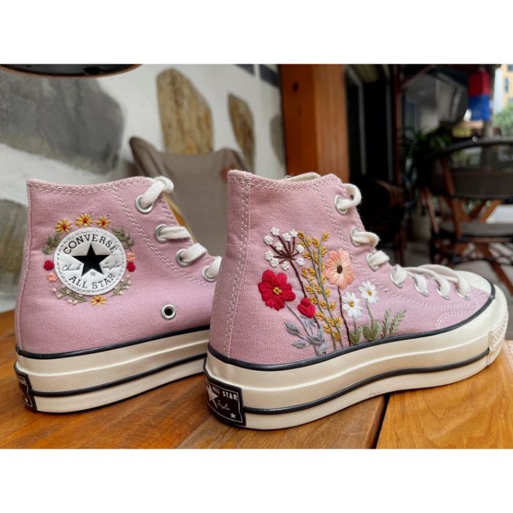 Embroidered Flowers Leaf Classic Converse,  Embroidery Floral