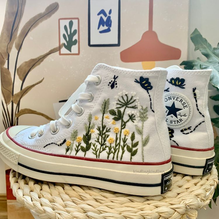 Embroidered Butterfly and Flowers ,Canvas Shoes Personalized Gifts