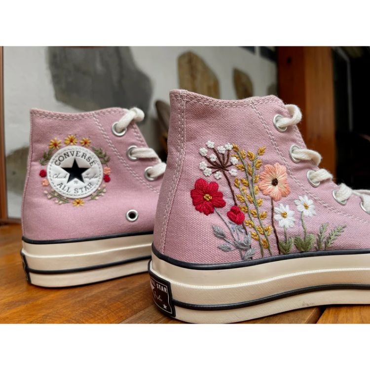 Embroidered Flowers Leaf Classic Converse,  Embroidery Floral