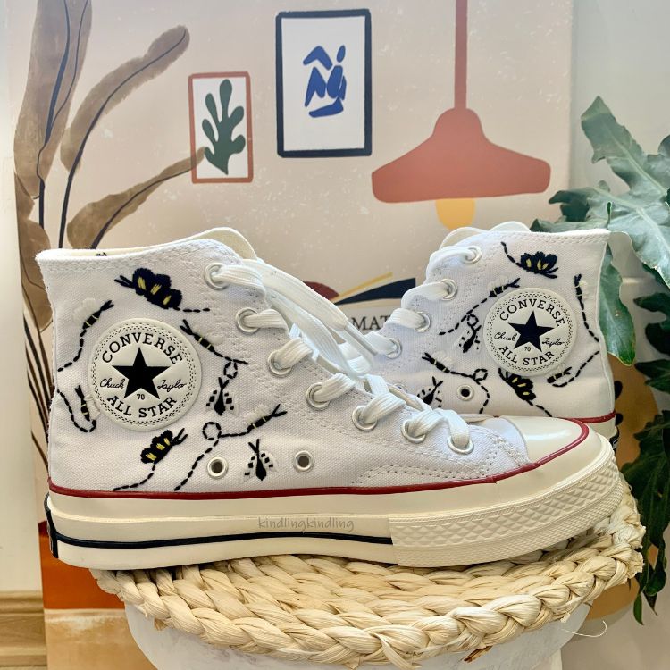 Embroidered Butterfly and Flowers ,Canvas Shoes Personalized Gifts