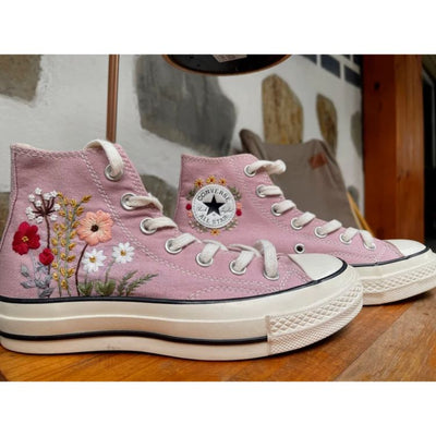 Embroidered Flowers Leaf Classic Converse,  Embroidery Floral