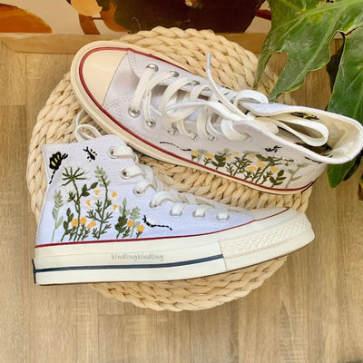 Embroidered Butterfly and Flowers ,Canvas Shoes Personalized Gifts