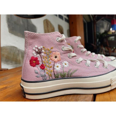 Embroidered Flowers Leaf Classic Converse,  Embroidery Floral