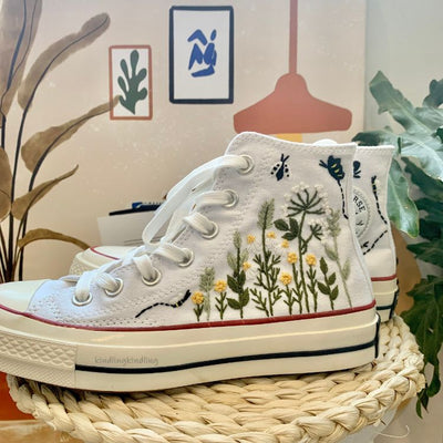 Embroidered Butterfly and Flowers ,Canvas Shoes Personalized Gifts