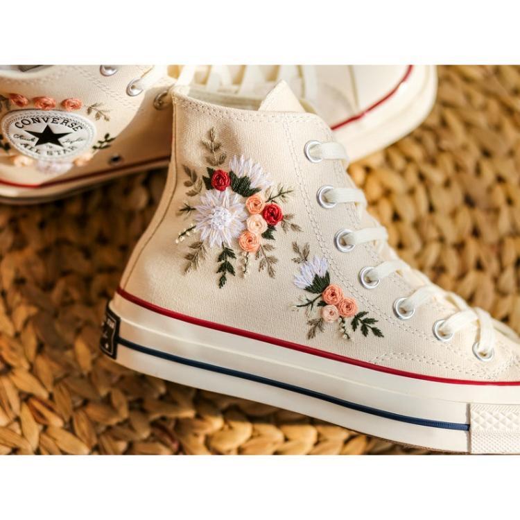 Embroidered Converse Wedding Flowers, Custom Bridal Flowers