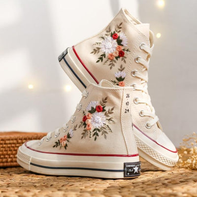 Embroidered Converse Wedding Flowers, Custom Bridal Flowers