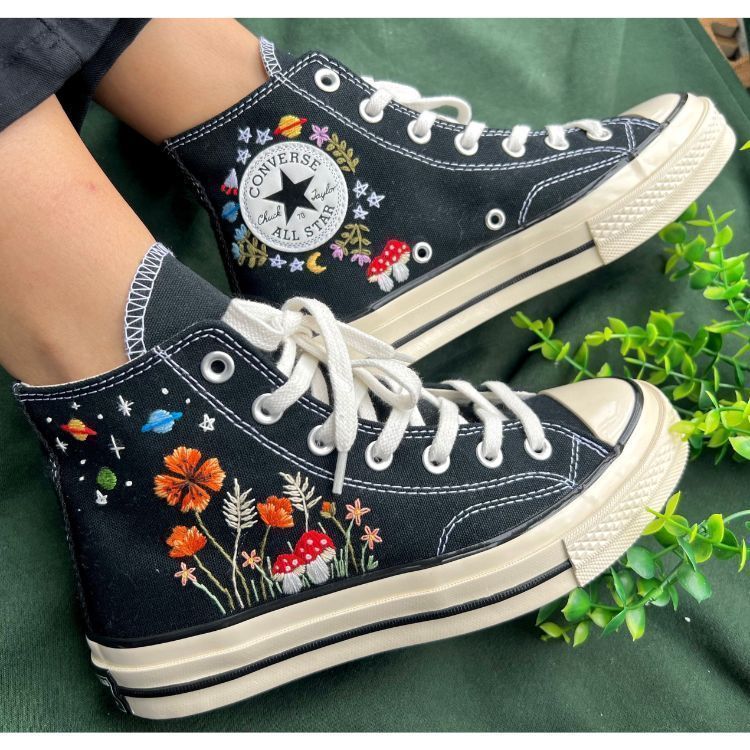 Flower Converse,Mushroom Shoes,Embroidered Flowers And The Sky