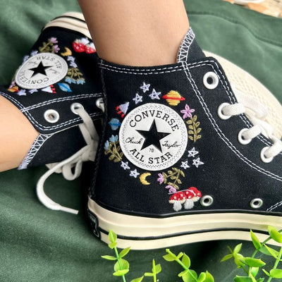 Flower Converse,Mushroom Shoes,Embroidered Flowers And The Sky