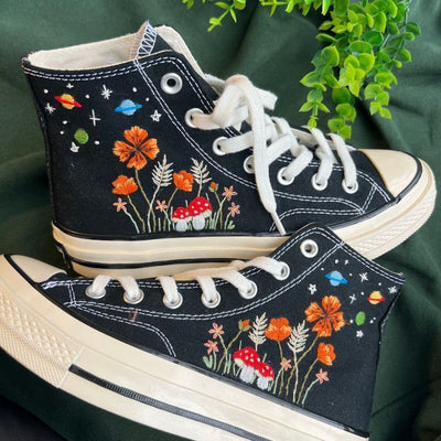 Flower Converse,Mushroom Shoes,Embroidered Flowers And The Sky