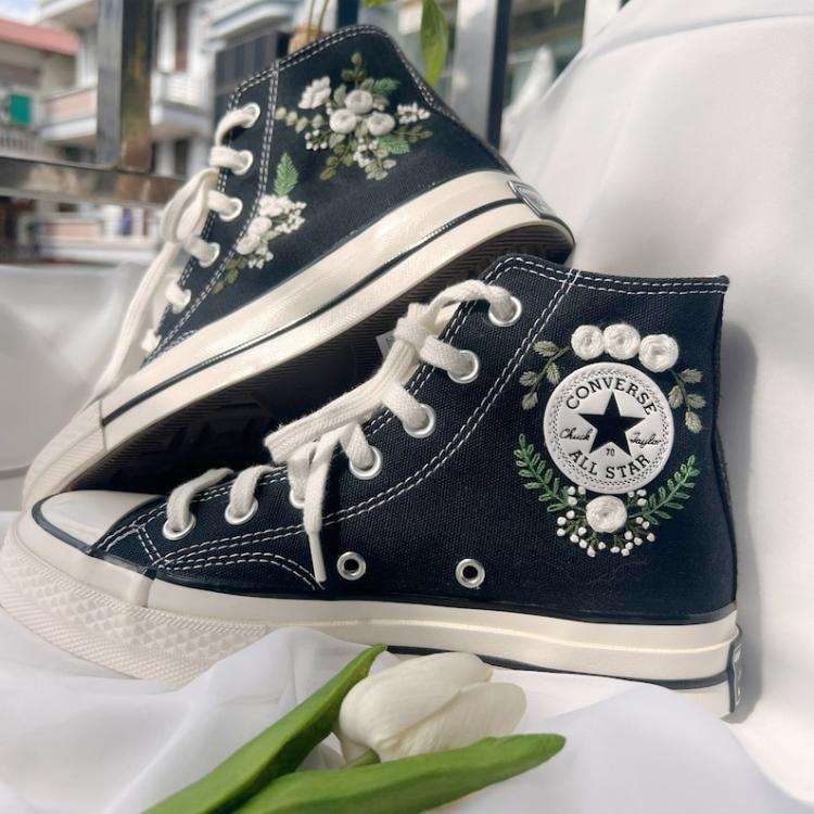 Converse Custom Flower Embroidery, Bridal Converse