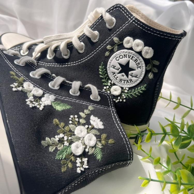 Converse Custom Flower Embroidery, Bridal Converse