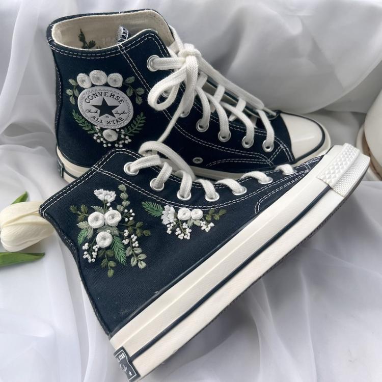 Converse Custom Flower Embroidery, Bridal Converse