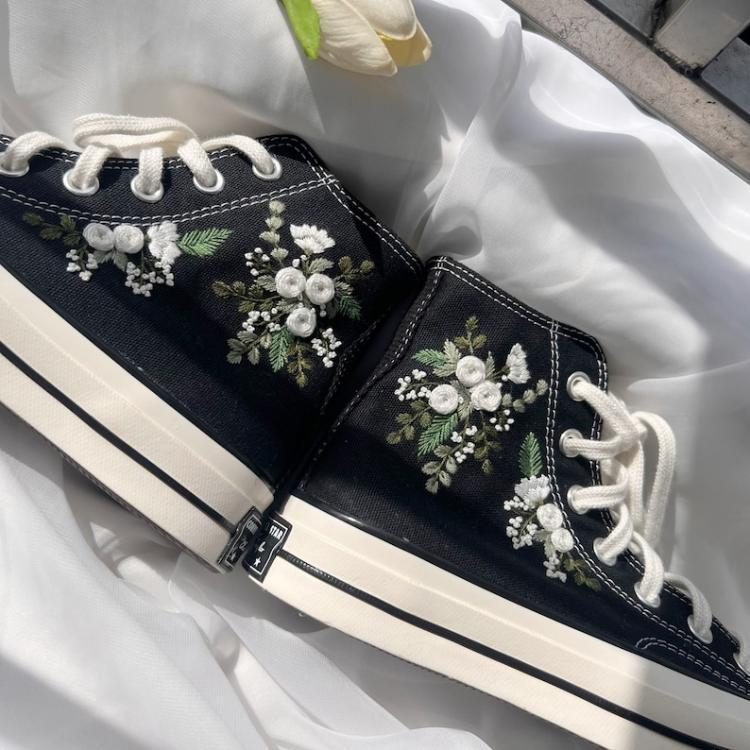 Converse Custom Flower Embroidery, Bridal Converse