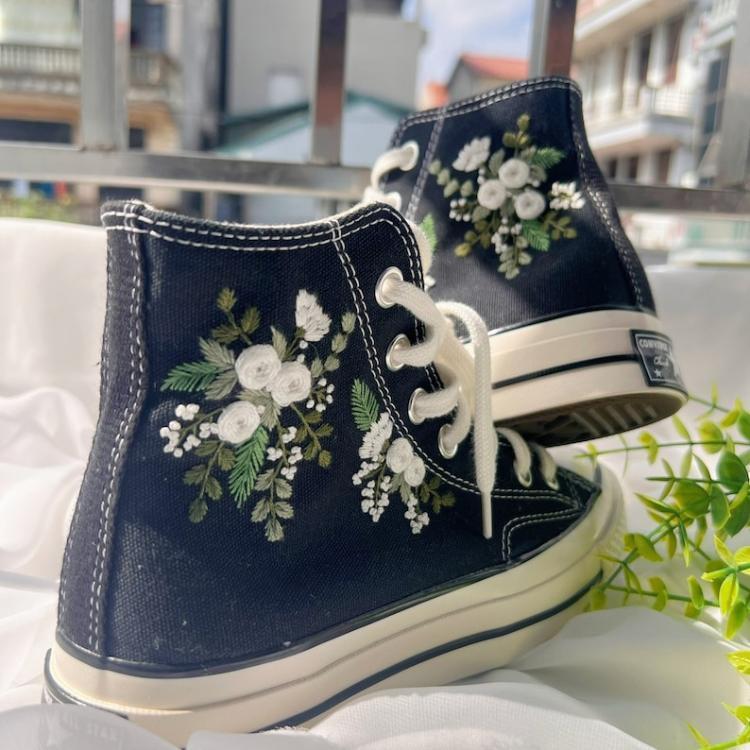 Converse Custom Flower Embroidery, Bridal Converse